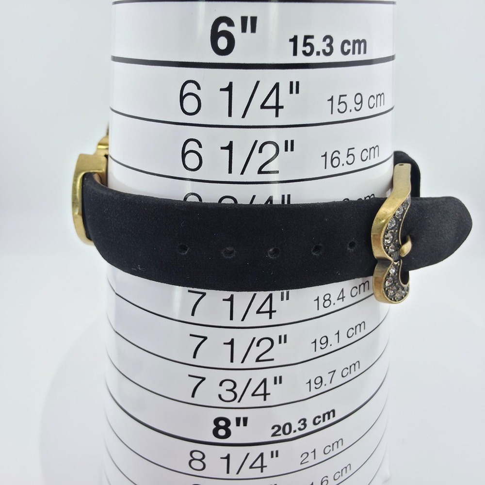 Vtg HEIDI DAUS Ladies Watch SWAROVSKI Crystals Black Leather Band Gold Finish 7" - Picture 13 of 14